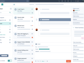 HubSpot help desk dashboard with AI Copilot assisting ticket management.